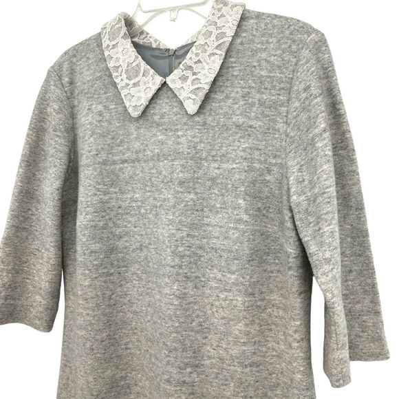 Anthropologie Leonor Silva Etain Dress Gray 3/4 Sleeves Lace Collar Women Large - Picture 5 of 16